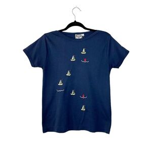 Vintage 80s 90s Sailboat Baby Tee Coastal Nautical L